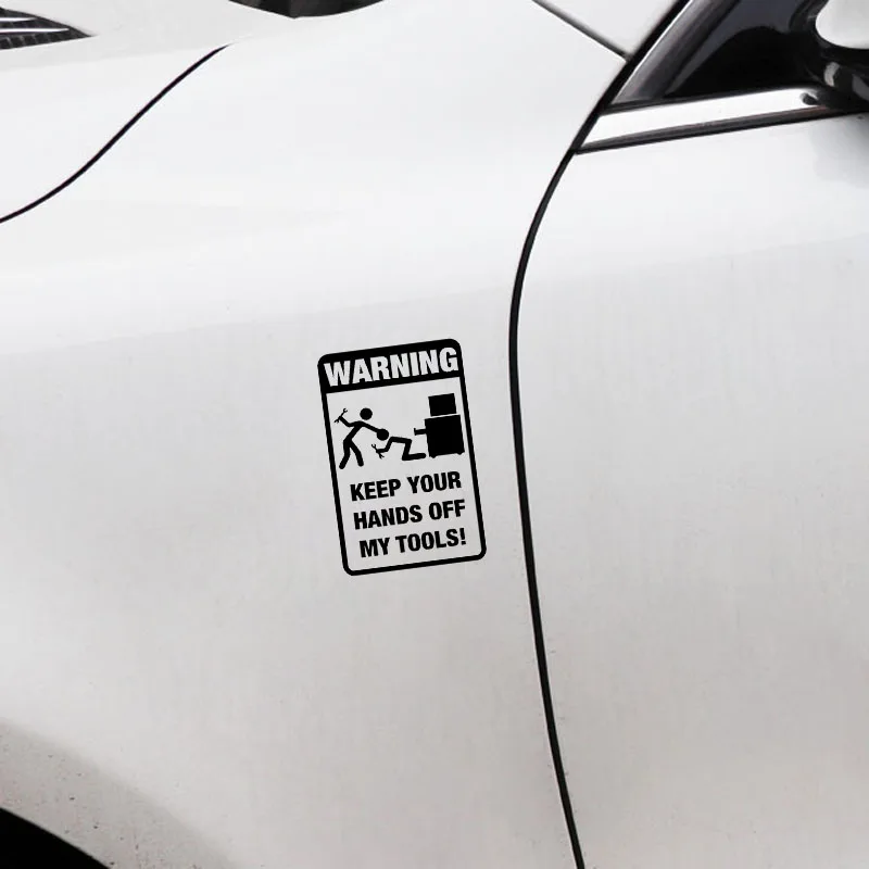 

11.8cm18.3cm Toolbox Warning Sticker Funny Prank Graphic Car Sticker PVC Waterproof Sunscreen Decal Black/Silver