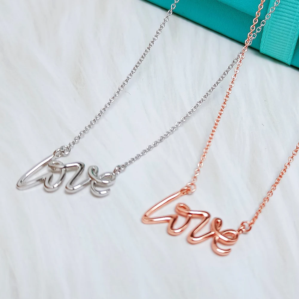 

KT Real925 Necklace 1:1 LOGO High Quality Rose Gold Color Letter "LOVE" Necklaces Luxury Popular Brand TIF Jewelry Couple