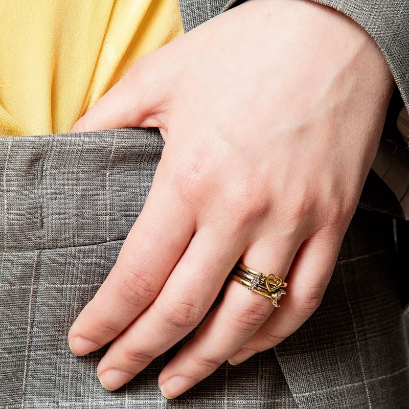

Fashion Women Ring Plating Gold Gun Color Love Lightning Moon Diamond Embellishment Design Ring Set