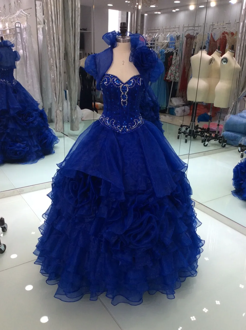 Модные королевские синие пышные платья с курткой милое платье из органзы|Женские