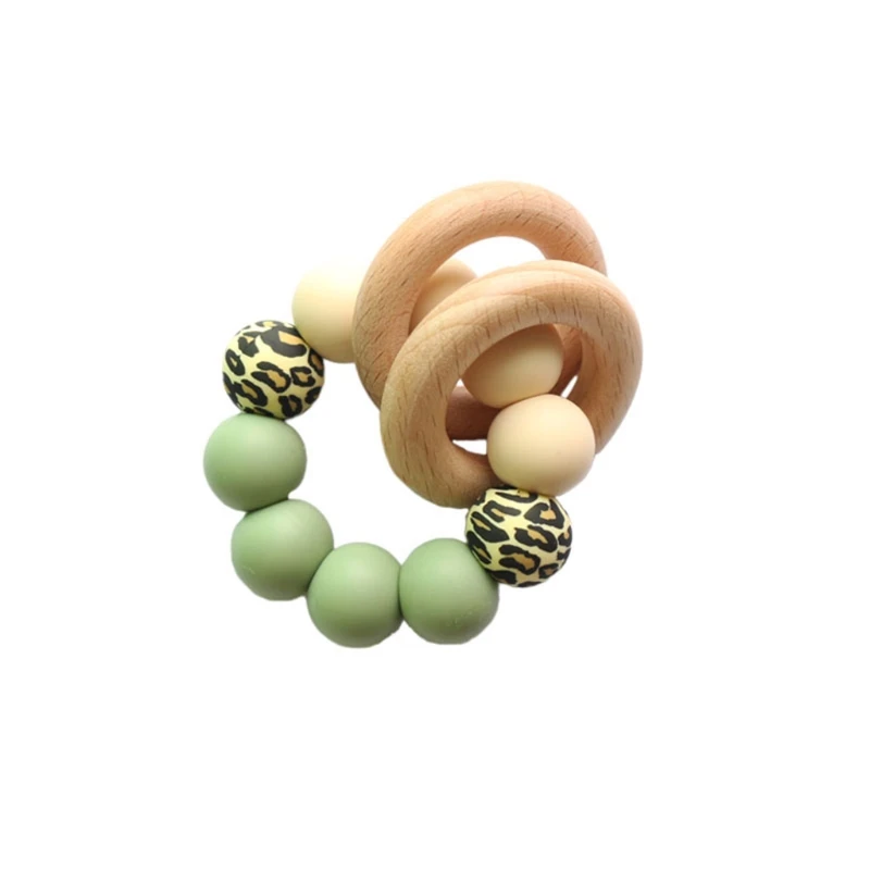

2pc Baby Teether Wooden Music Rattle BPA Free Wooden Gym Ring Rodent Silicone Beads Newborn Educational Montessori Toys For Kids