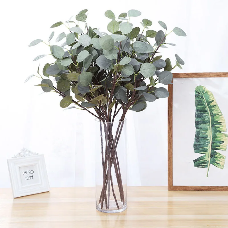 Green3pcs Большие растения в виде листьев эвкалипта, материал для стен, Декоративные искусственные растения для дома, магазина, сада, вечерние, Декоративные Зеленые искусственные листья - Цвет: Green3pcs