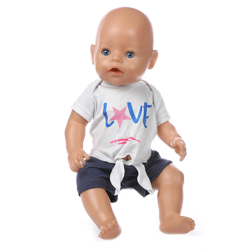 

Born New Baby Fit 17 inch 43cm Doll Clothes Doll Red Five Pointed Star Top Jeans Pants Suit Accessories For Baby Gift
