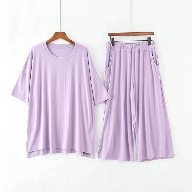 

size 7XL 150KG Women Modal Pajamas Sets Summer Short Sleeve Top and Pants Women Soft Sleepwear Suit Home Women Female Sleepwear