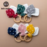 lets make 1set cotton sounding bunny ear baby wooden teether crochet beads beech wood teething baby rattle toys for children