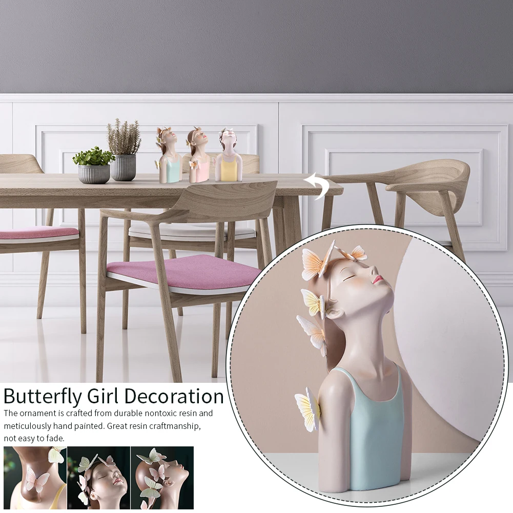 

Craft Ornament Tabletop Bedroom Lightweight Living Room Nordic Style Gifts Butterfly Girl Statue Home Decoration Resin Figure