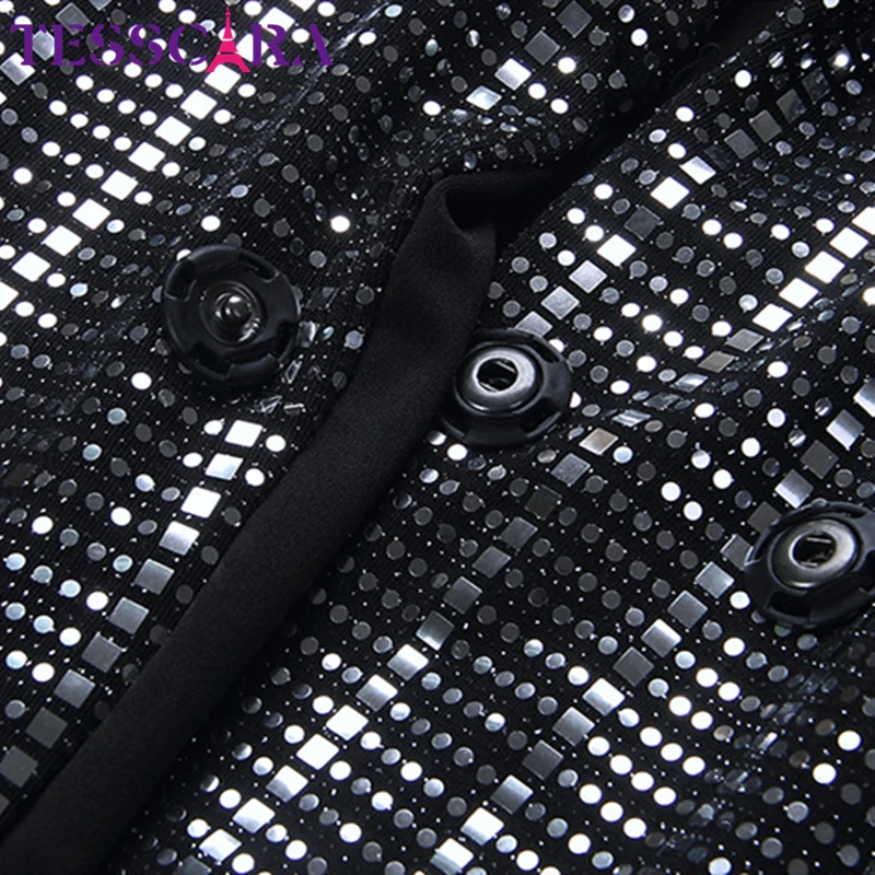 Женский блейзер с блестками TESSCARA элегантный базовый пиджак длинная верхняя