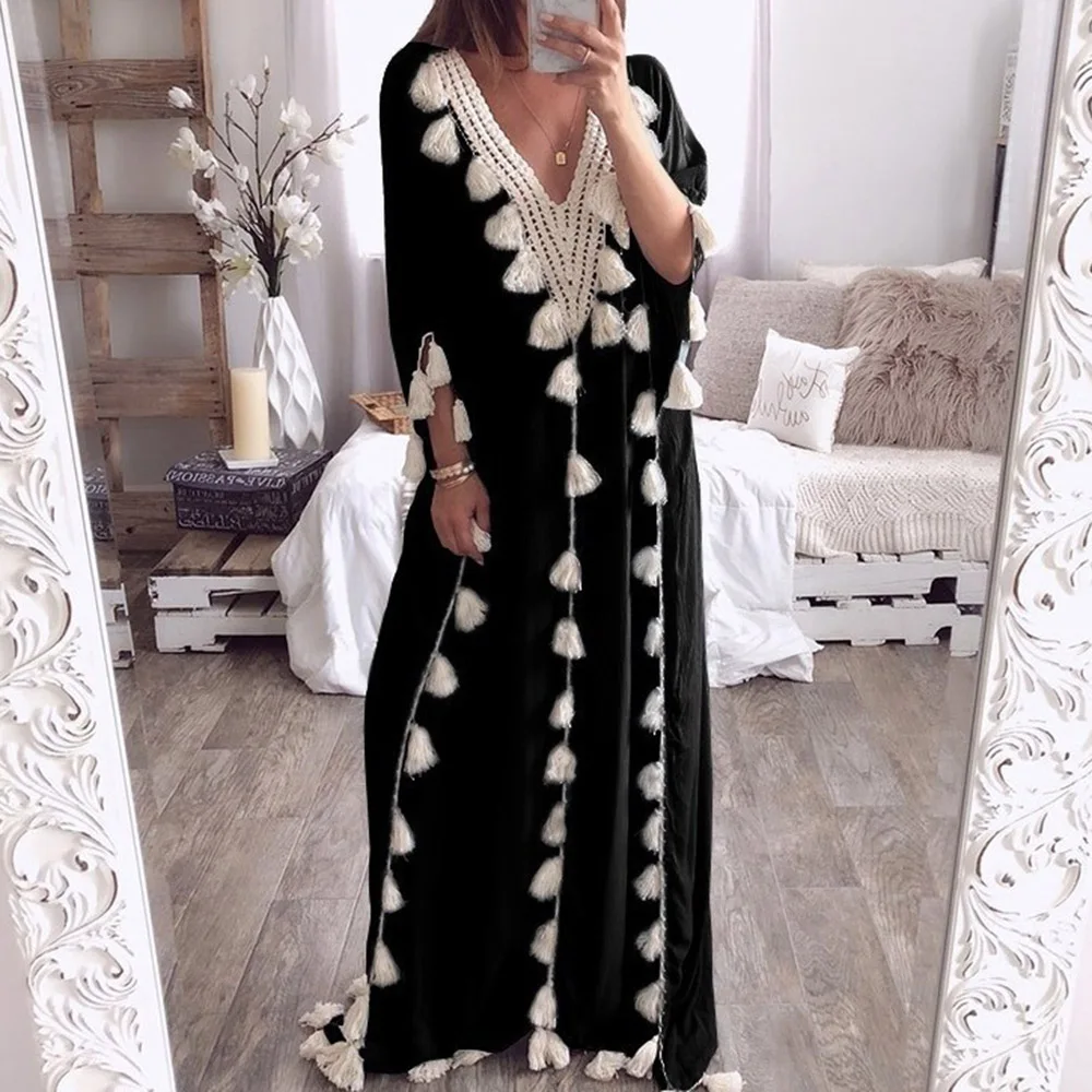 

Muslim Women's Dress Long Dubai 2021 Spring Summer Fashion Loose Casual Simple Elegant Long Sleeves Evening Dresses Vestiods