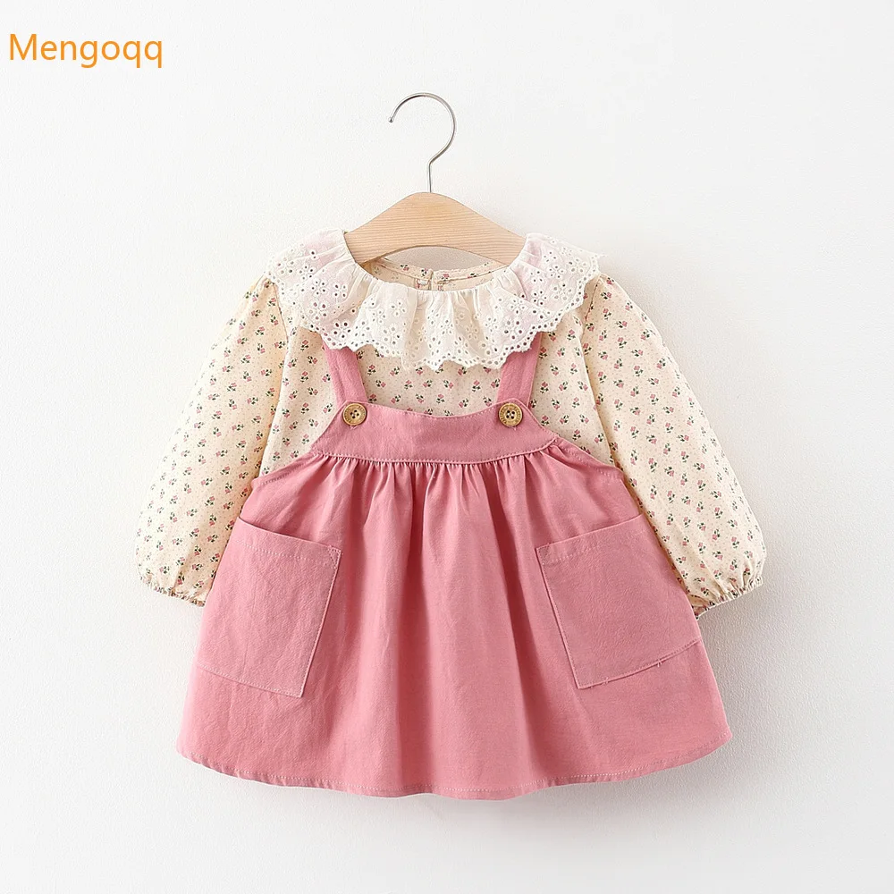 

Детские осенние Рубашки с длинным рукавом и цветочным принтом и оборками для маленьких девочек, однотонное платье на бретелях, комплект дет...