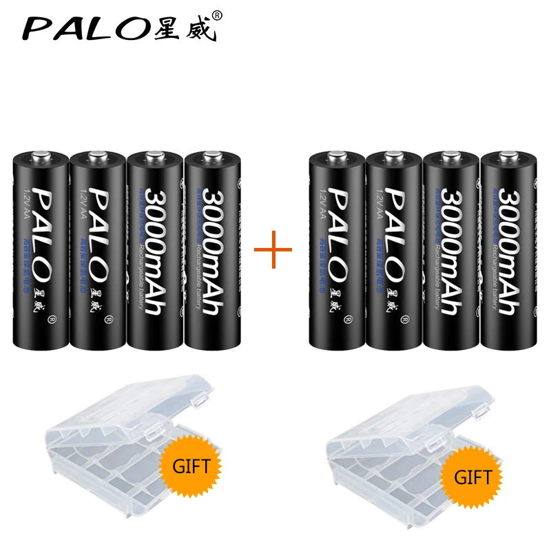 Palo 4 слота высокое качество lcd Intelligrnt зарядное устройство для AA AAA NICD NIMH батареи+ 8 шт 3000mahAA перезаряжаемые батареи