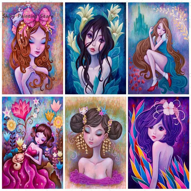 

5D DIY Full Round/Square Diamond Painting Cartoon Beauty Girl Cross Stitch Inlaid Diamond Art Painting Woman Portrait Wall Decor