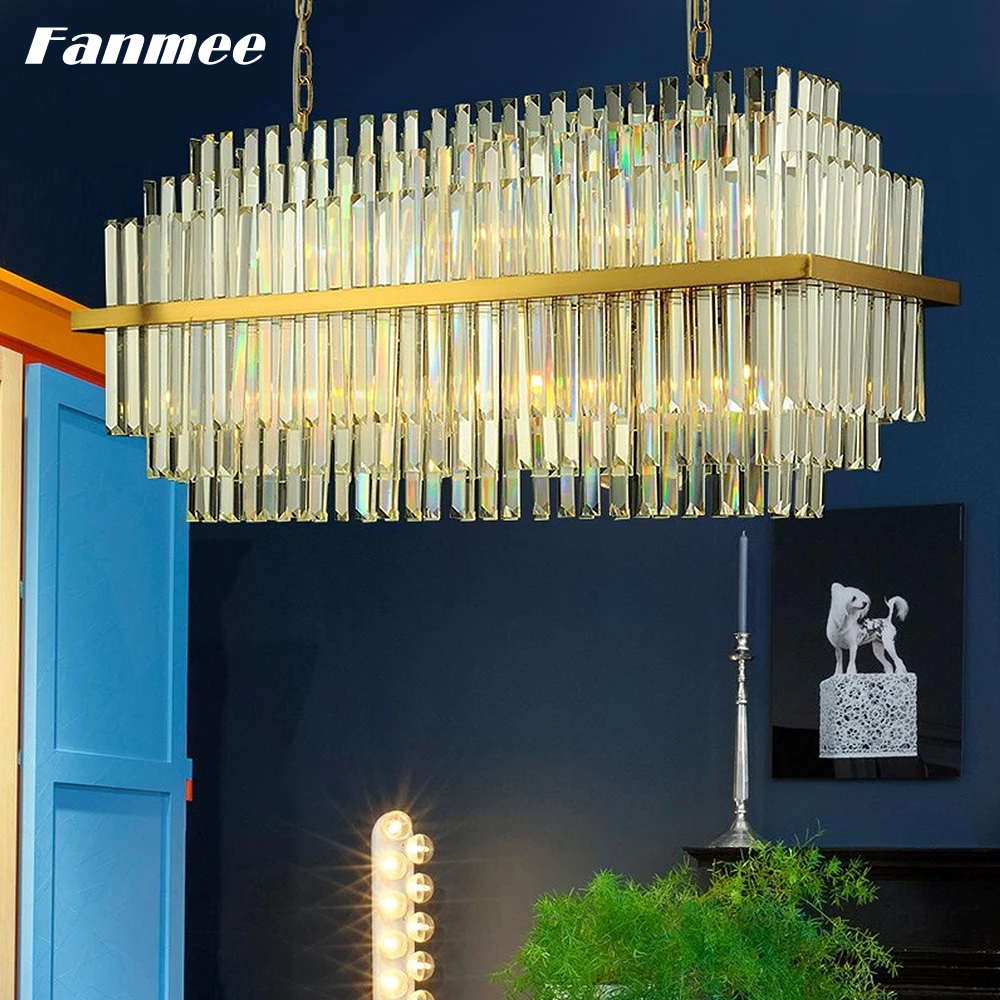 Современная роскошная люстра в золотой рамке прямоугольная