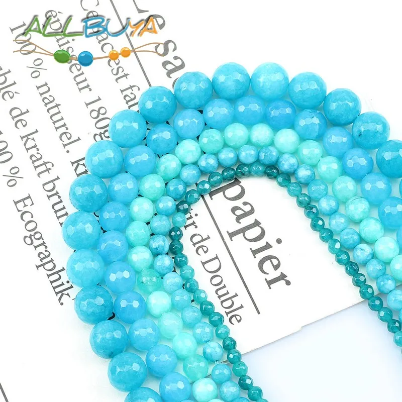 

4-12mm Natural Stone Beads Blue Chalcedony Round Faceted Beads for Jewelry Making Accessories DIY Bracelet Minerals Jades Beads