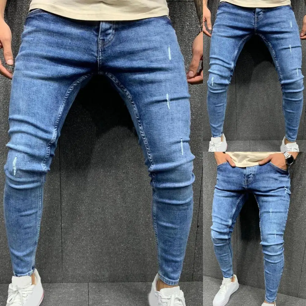 

Men Long Jeans Pockets Trendy Great Stitching Leisure Zipper Fly Spring Jeans