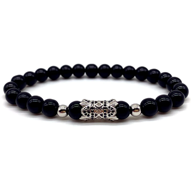Модный новый черный длинный мужской браслет 8 мм камень матовый с бусинами для