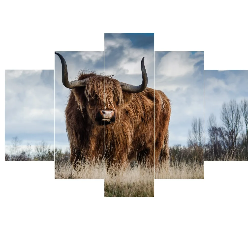

Print 5 canvas art posters and print cattle natural scenery modular living room home decor framework