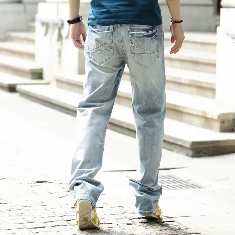 Large Size 28-44 Loose Baggy Straight Classic Men Jeans Casual Hip Hop Skateboard Denim Trousers Light Blue Wide Leg Pants | Мужская