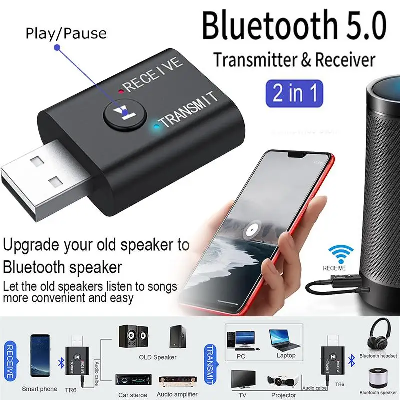 2 в 1 USB беспроводной Bluetooth адаптер 5 0 передатчик для компьютера телевизора