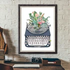 Пишущая машинка Акварельная кактус Художественная печать на холсте Подарочная пишущая машинка плакат винтажная живопись картины офисное настенное художественное украшение