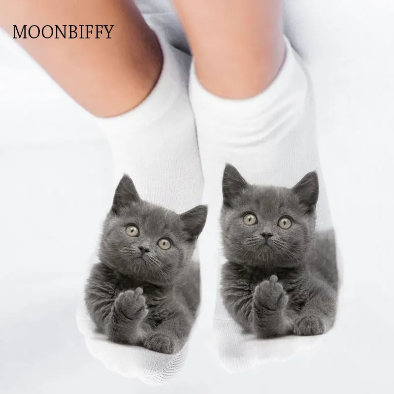 

New 3D Print Funny Cute Cartoon Kitten Unisex Short Socks Creative Colorful Multiple Cat Face Happy Low Ankle For Women