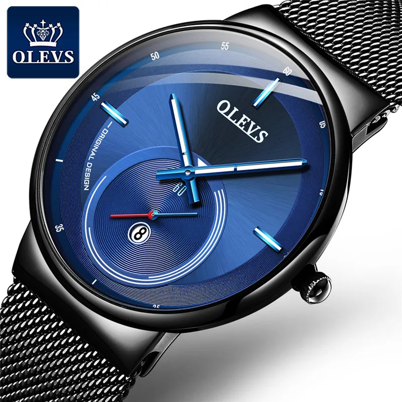 

Mens watch quartz Ultra-thin Milanese strap Independent seconds waterproof luminous gentleman Business watch Men Clock OLEVS9908