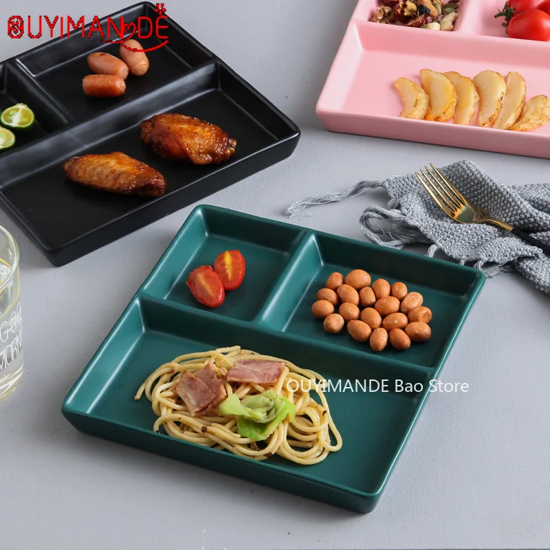 Креативная простая керамическая матовая Цветная глазурь тарелка Три решетки