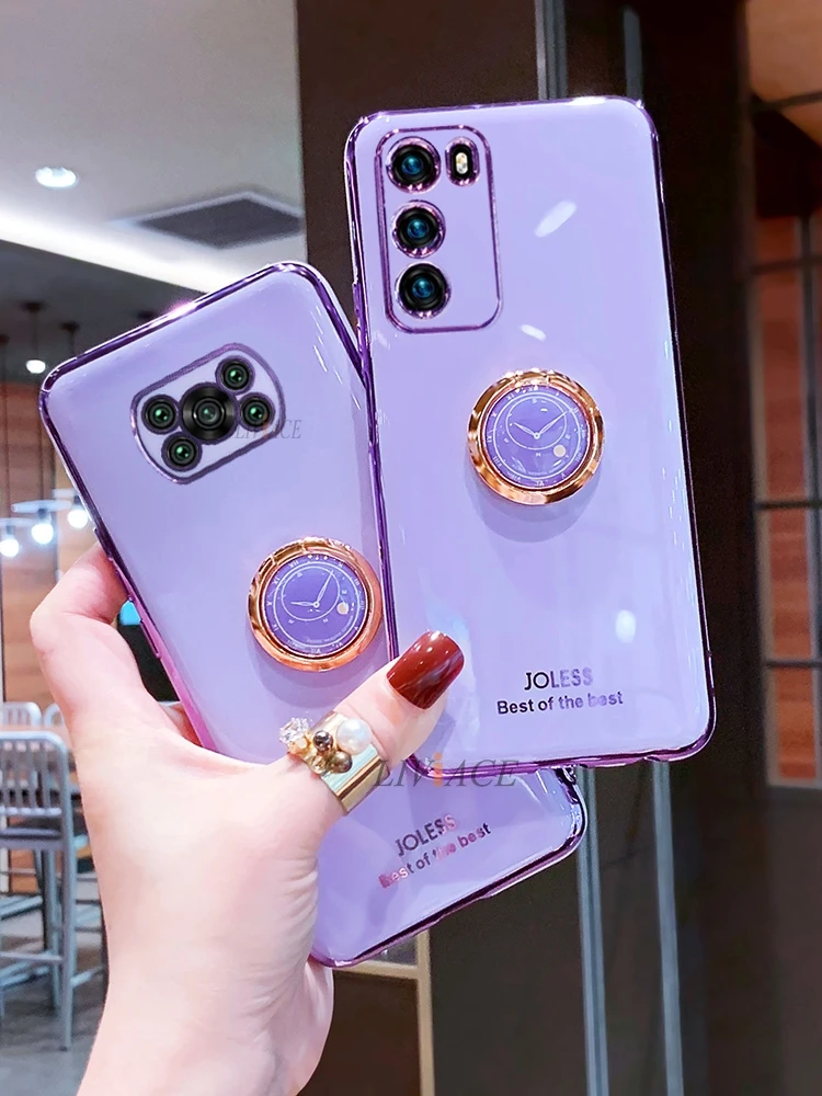 luxury ring holder plating silicone phone stand case for xiaomi mi poco x3 pro nfc m3 f3 f2 x3pro x3nfc gold bumper soft cover free global shipping
