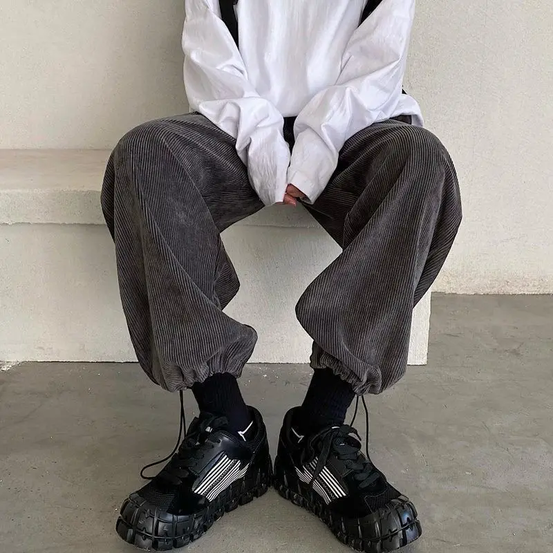 

Straight pants women's 2021 autumn Harajuku drawstring Leggings loose wide leg pants corduroy high waist casual pants