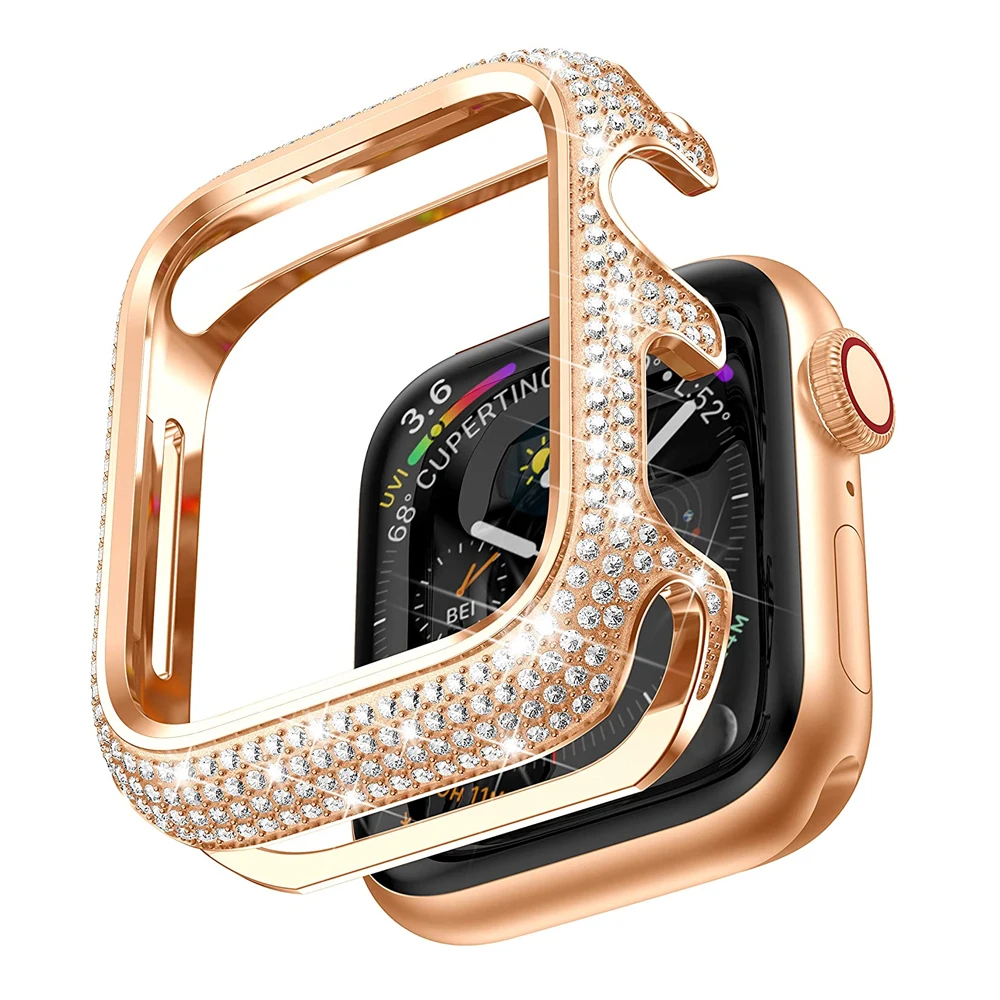

Bling Metal Case for Apple Watch 44mm 40mm iWatch SE Series 6 5 4 3 Jewelry Cover Luxury Diamond Bezel Vintage Sparkling Woman