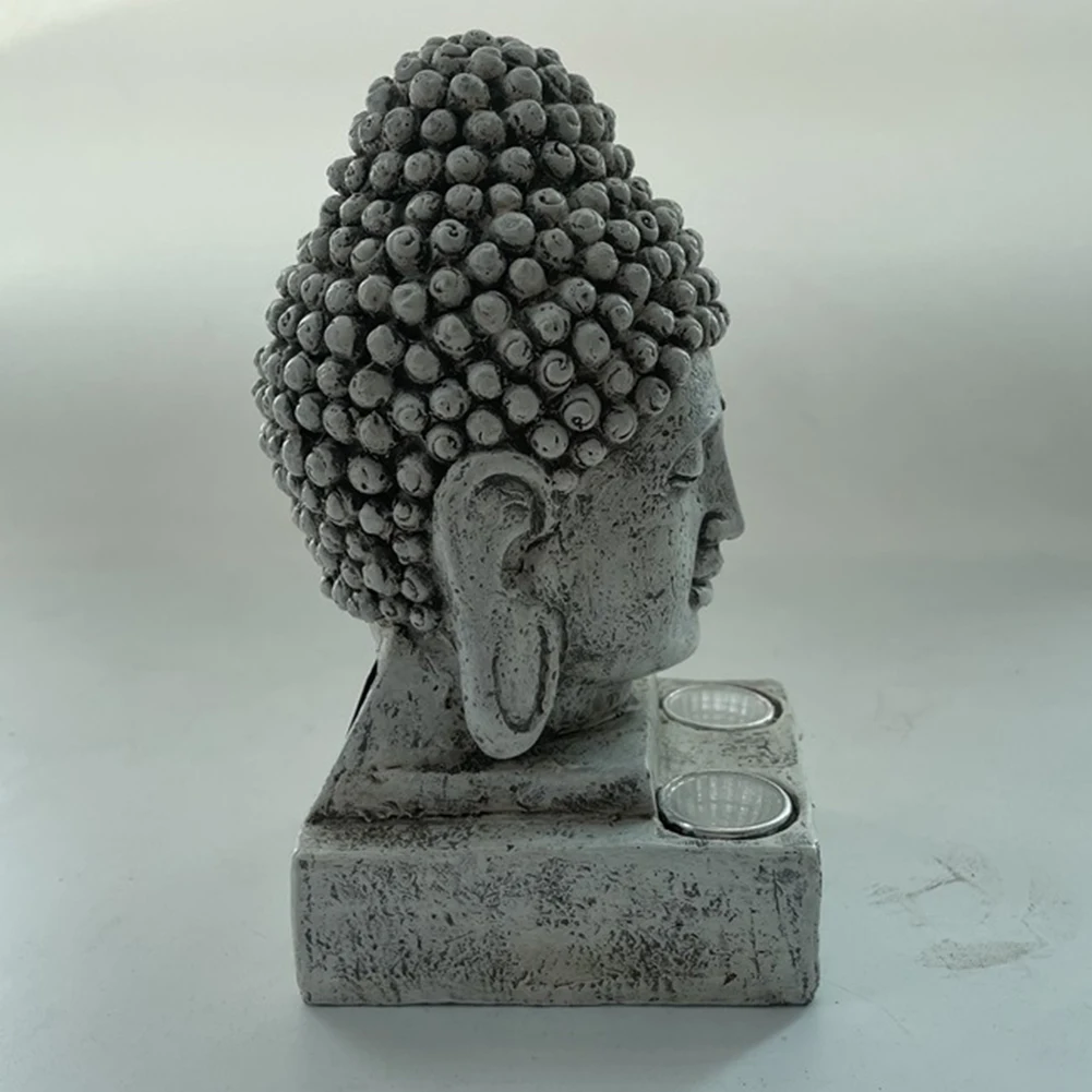 

Outdoor LED Lighting Resin Lawn Solar Powered Yard Ornament Gift Statue Sculpture Craft Patio Buddha Head Lamp Garden Decor