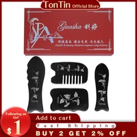 tontin new buffalo ox horn engraved designs beauty massage guasha sraping tool 4 pcs per set gift chart
