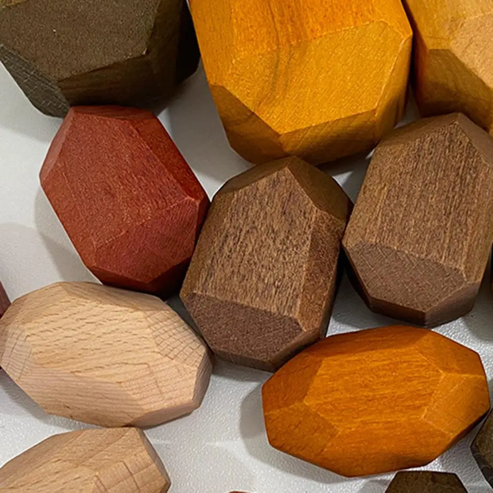 

HOT SALES15Pcs Wooden Stone Indoor Home Ornament Blocks Stacking Game Kid Educational Toy