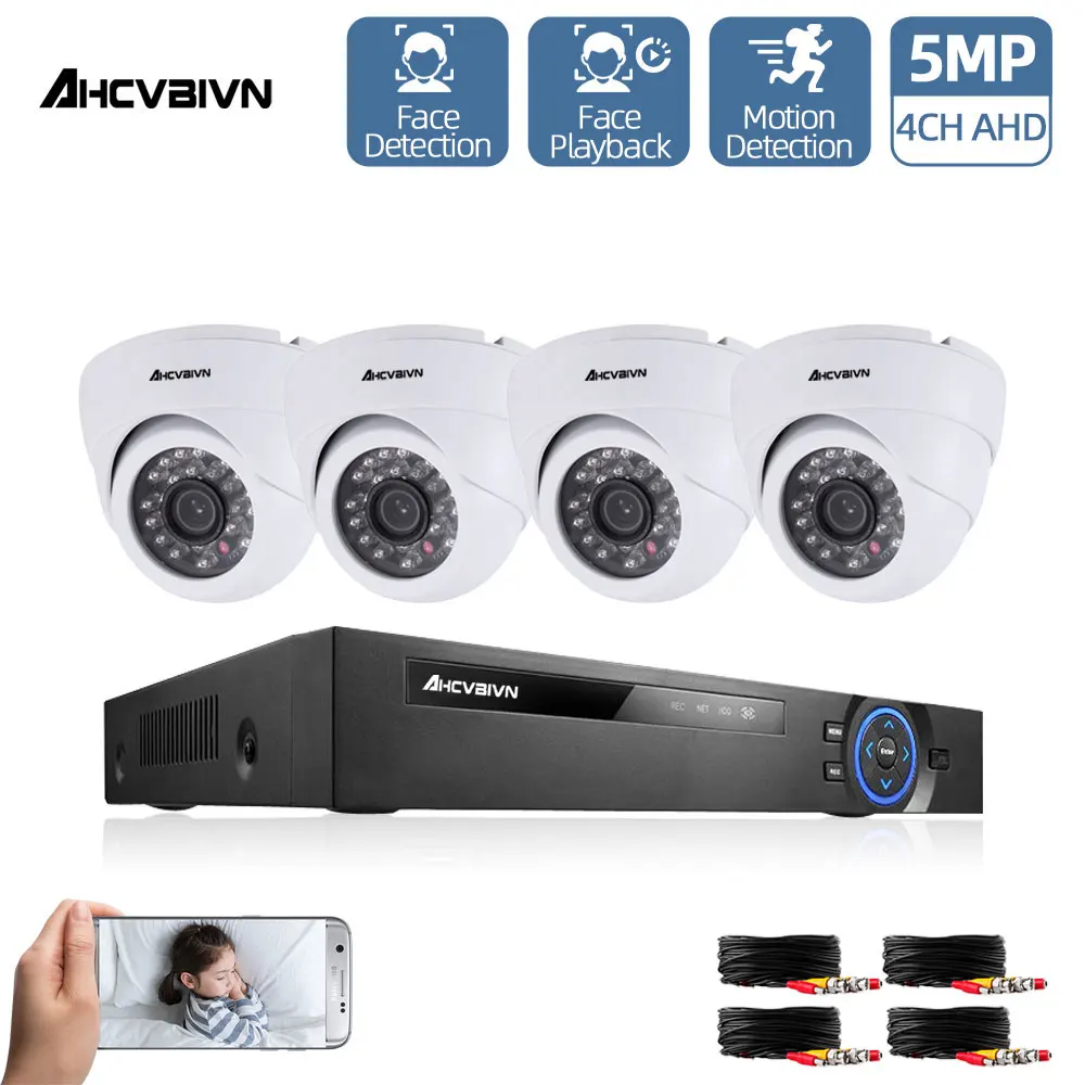 

CCTV Camera System Kit 4CH HD 5MP AHD Security Camera DVR Kit Outdoor CCTV Waterproof Home Video Surveillance System Set 2T HDD