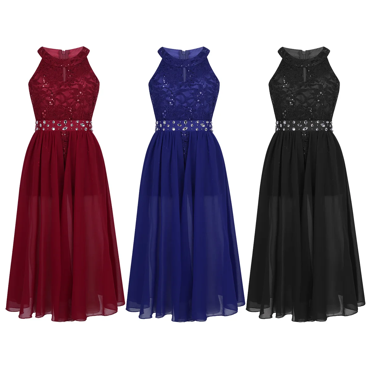 Girls Summer Floral Lace Sequined Long Romper Dress Chiffon Tulle Princess Wedding Pageant Birthday Party Formal | Детская одежда и