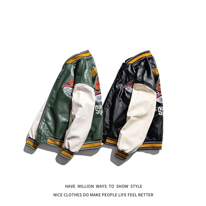 

New Arrival Autumn And Spring Embroid Men's Motorcycle Jacket Patchwork Unisex Women's Baseball Bomber Varsity Letterman Stadium