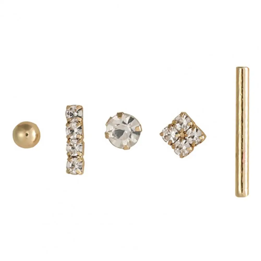 5Pcs/1 Set Unique Ear Stud Geometric-shaped Eye-catching Rhinestone Stud Earrings for Holiday