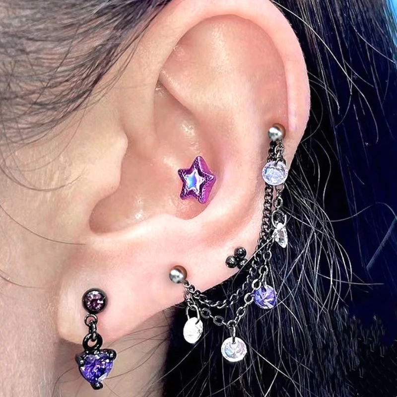

Crystal Helix Earrings Chain Cartilage EarStud Lobe Piercing Tragus Ear Ring Stainless Steel Earrings Industrial Pierc Jewelry