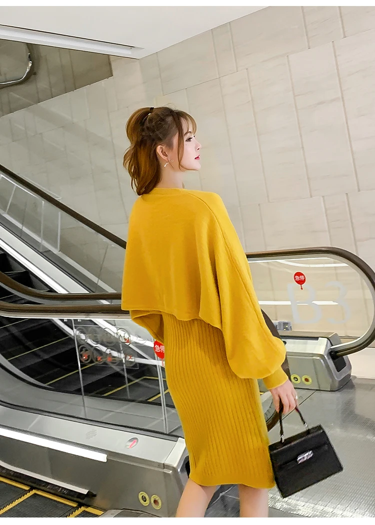 Осеннее платье OLN корейский vestidos Новое поступление Зимний трикотажный шерстяной костюм платье-свитер женский из двух предметов