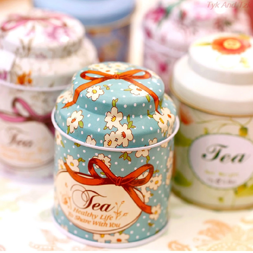 

1 Pcs Flower Design Metal Sugar Coffee Tea Tin Jar Container Candy Sealed Cans Box Random Color