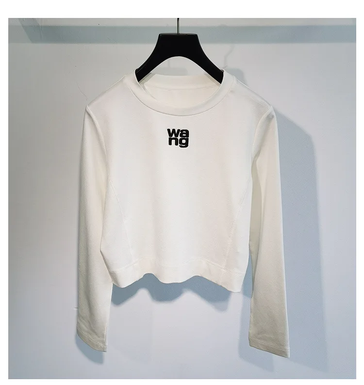 

High Quality Autumn and Winter New Letter Round Neck Pullover Embroidered Short Loose Long-sleeved T-shirt Female Ins Tide