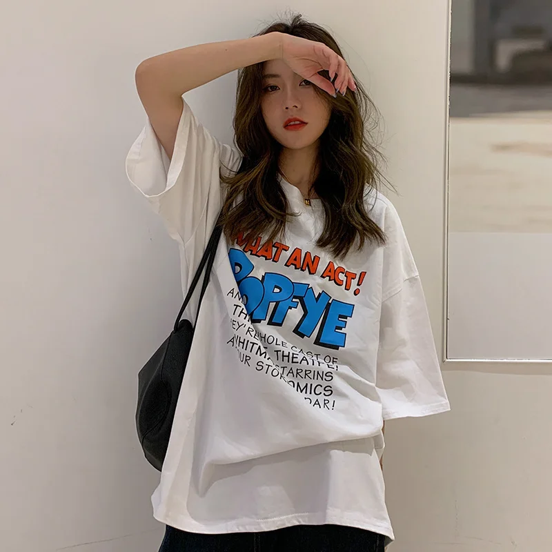

White Oversized T Shirt Women 2021 Summer Harajuku Letter Car Print Short Sleeve Graphic Tee Shirt Femme Plus Size Tops Tshirts
