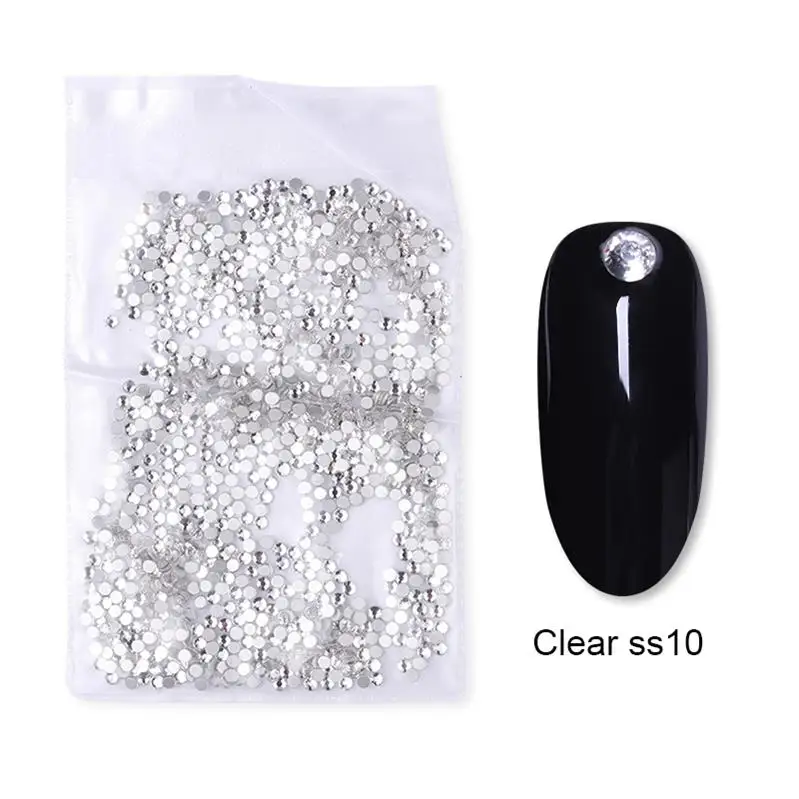 H-2- Clear ss10 3D Nail Art Стразы красочный ноготь маникюрный-разные размеры шпильки Маникюр круглый плоский низ блестящие камни для ногтей прозрачное украшение для ногтей - Цвет: H-2- Clear ss10