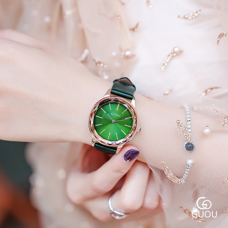 

GUOU Fashion Ladies Quartz Watch Leather Strap Bands Simple Dial Waterproof Wristwatches for Women Elegant Female Clock Watches