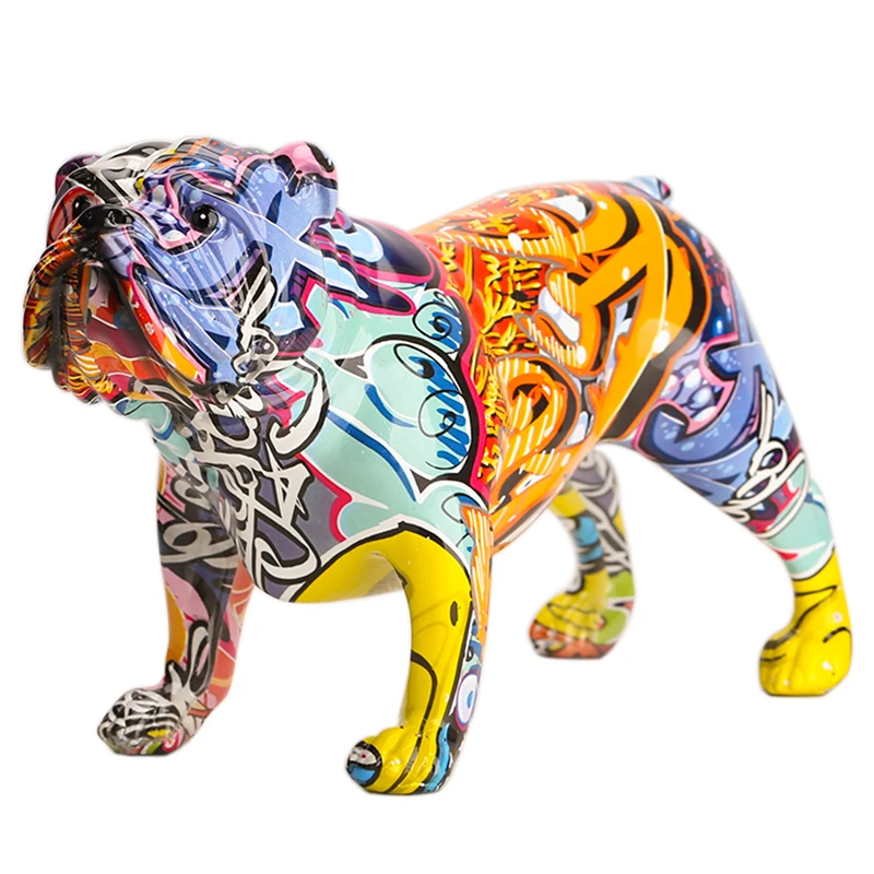 

creative Colorful English bulldog figurines Modern Graffiti art home decorations Room Bookshelf TV Cabinet decor animal Ornament