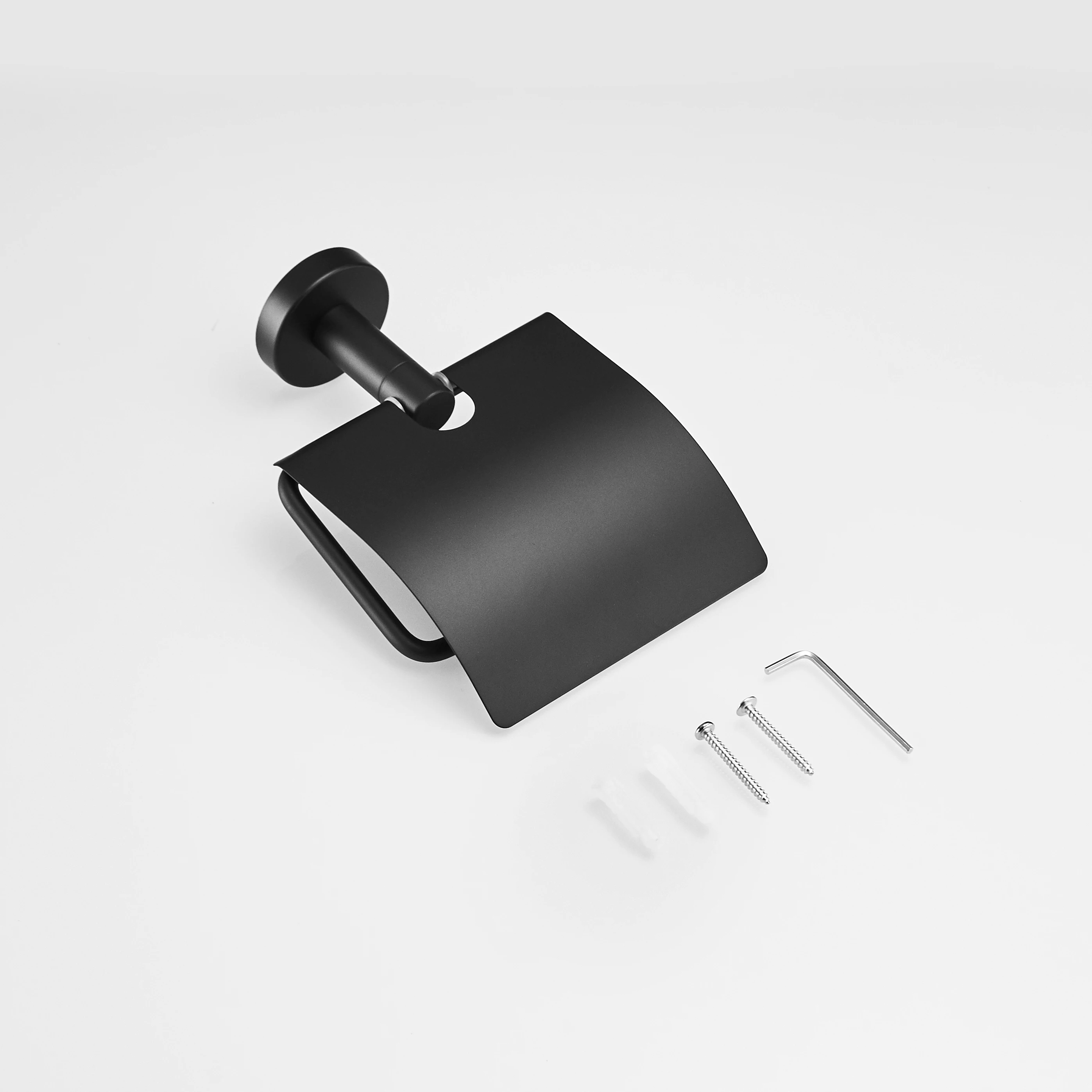 

With Cover Bathroom hardware Concise Black Wall Mount Toilet Paper Holder Bathroom Stainless Steel Roll Paper Holders