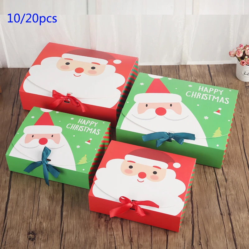 

10pcs Square Christmas Paper Packaging Box Santa Claus Xmas Favor Gift Box Happy New Year Chocolate Candy box Party Supplies