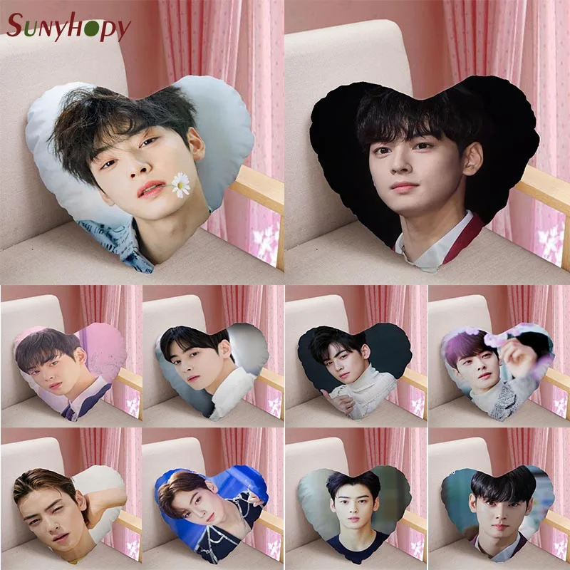 

Наволочка в форме сердца Cha EunWoo, Наволочка на молнии, атласная тканевая подушка, украшение для дома