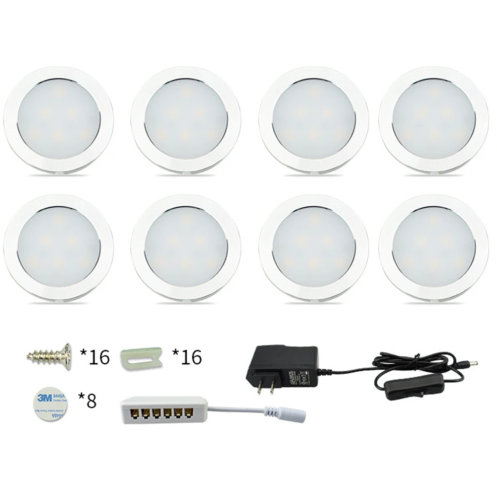 

1-8pcs Under Cabinet Light 12V DC with Power Adapter Switch Closet Lights for Kitchen Counter Cupboard Kitchen Cold/Warm White