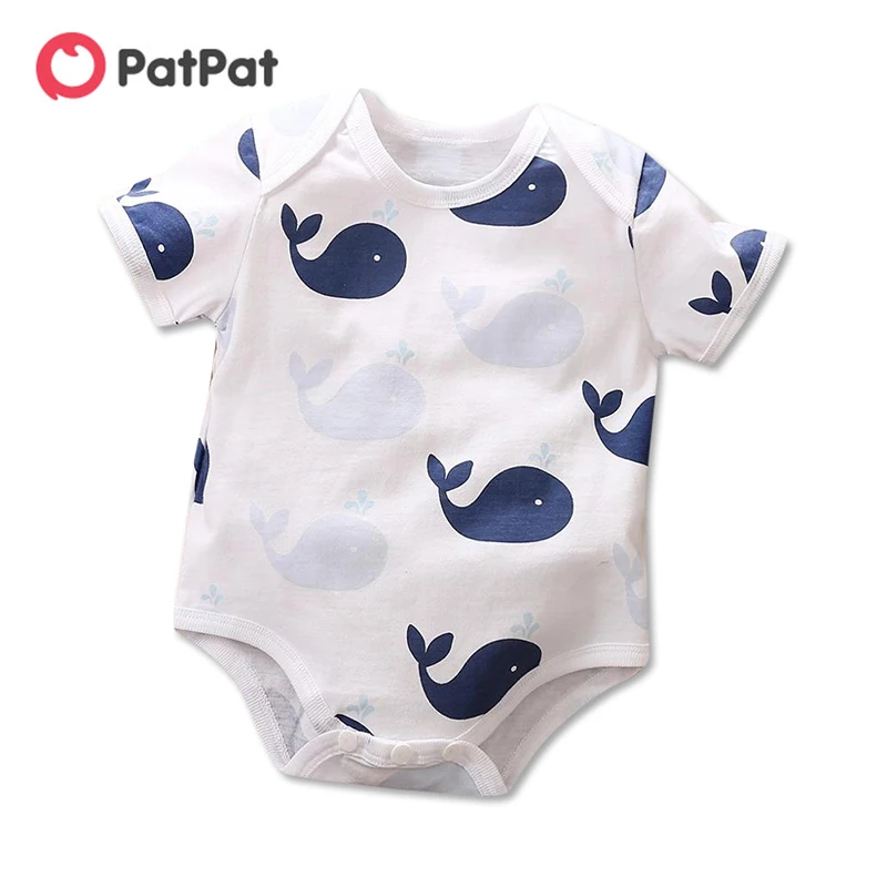 

PatPat 2020 New Summer and Spring Baby Whale Allover Short-sleeve Romper One Pieces Rompers & Bodysuits Baby Clothes