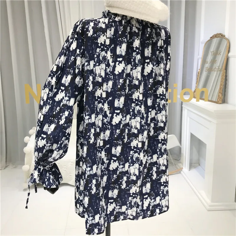 

Lazy Off-Shoulder Floral Dress 2020 Autumn New French Design Loose Long Sleeve Retro Dress Above Knee, Mini Print Straight